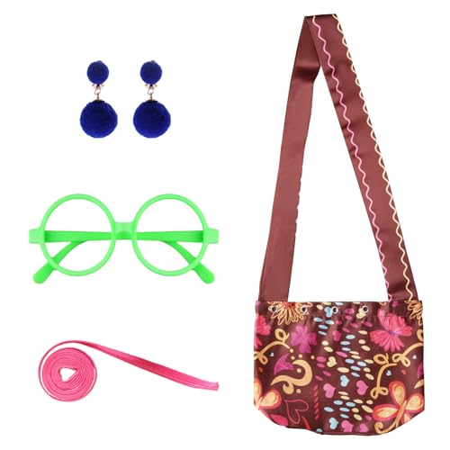 Lystaii 3 Pieces Round Green Glasses Frame No Lens Blue Clip-on Earrings with Purse Bag for Halloween Cosplay Dress Up Costume Accessories