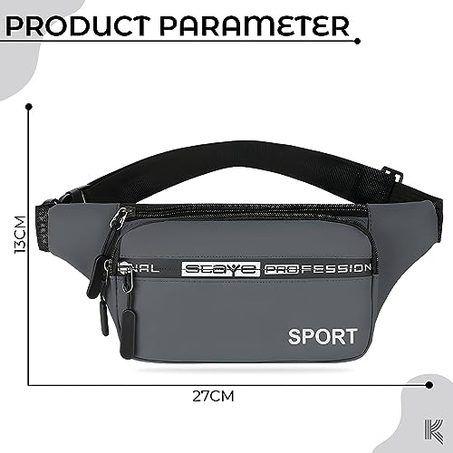 Image of Kraptick Premium Unisex Waist Bag for Men and Women - Stylish Fanny Pack, Hip Bag, Travel Money Belt (Grey)