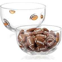 FoldTier 2 Pcs Football Snack Bowls 17 oz Reusable Icon Glass Candy Dessert Bowl Reusable Football Serving Dish for Snack Chips Popcorn Candy Sports Game Gifts Birthday Party Favors Table Decoration