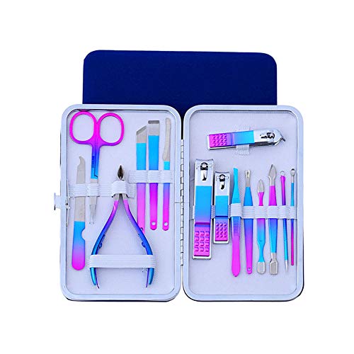 Manicure Set, Pedicure Kit, Nail Clippers, Professional Grooming Kit, Nail Tools 15 In 1 with Luxurious Travel Case For Men and Women 2020 Upgraded Version beauty tools (Gradient/blue)