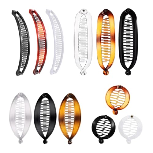 12 pinzas para el pelo de plátano retro grandes, pinzas para el pelo de cola de pez francesas, pinzas para el pelo redondas flexibles para mujeres y niñas, diseño de peinado de cola de caballo