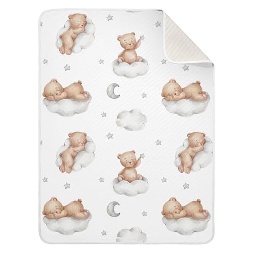 Image of vvfelixl Baby Blanket Teddy Bears Clouds Cotton Blanket for Infants, Toddler, Boys, Girls, Lightweight Swaddle Blanket for Crib, Stroller, Nursery Blankets, Good Night, 30x40 in
