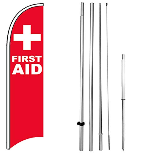 First AID - Kit de bandera sin viento de 15 pies de plumas, cartel rb-h