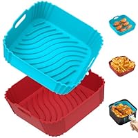 Redfly 2 Pack Silicone Air Fryer Liners, Square Reusable Non-Stick Basket Inserts for 4-5 QT Air Fryers, Dishwasher Safe Parchment Paper Replacement Accessories Red & Blue