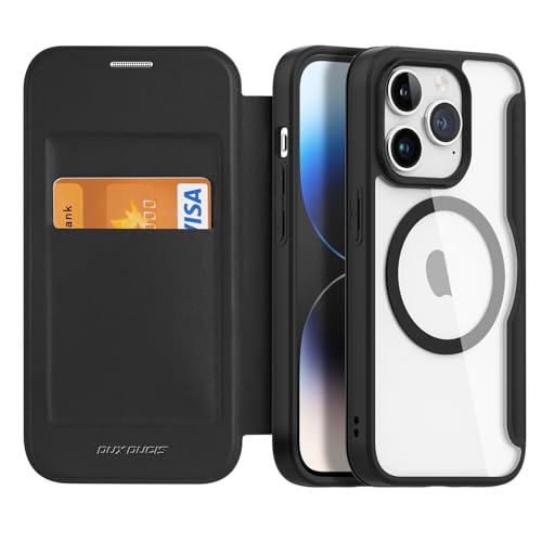 Image of DUX DUCIS for iPhone 15 Pro Flip Case, Compatible with Magsafe, PC + TPU Leather Magnetic Phone Case - Black