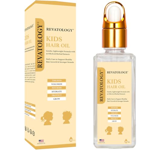 REVATOLOGY Kids & Baby Hair Oil (Made in USA) Extra Strength Pediatric Formula with 30 Cold-Pressed Botanicals including Rosemary, Coconut, Castor, Jojoba Oils | Cruelty & Chemical Free