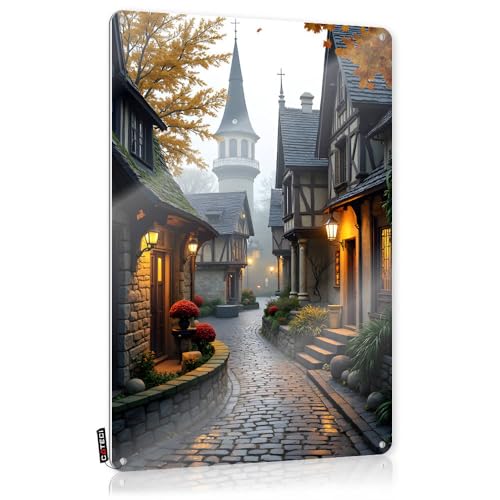 Pueblo medieval con linternas cálidas arte colgante vintage para decoración de sala y habitación