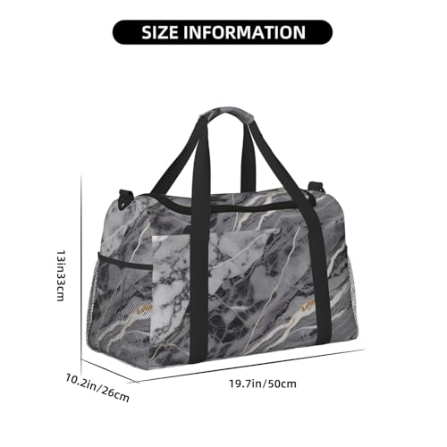 Light black marble Print Travel Duffle Bag - Foldable Personal Item Travel Bag for Women & Men,Carry-On Convertible Crossbody Tote Bags with Adjustable Shoulder Strap & Pockets 13x10.2x19.7 in4