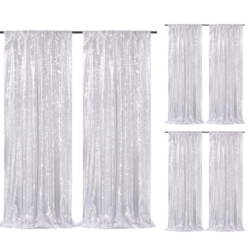 Image of Silver Sequin Backdrop Curtains-6 Panels 2FTx8FT Silver Backdrop for Valentines Day, Glitter Party Decorations Background Drapes for Wedding Birthday Anniversary Graduation Photo Booth Decor