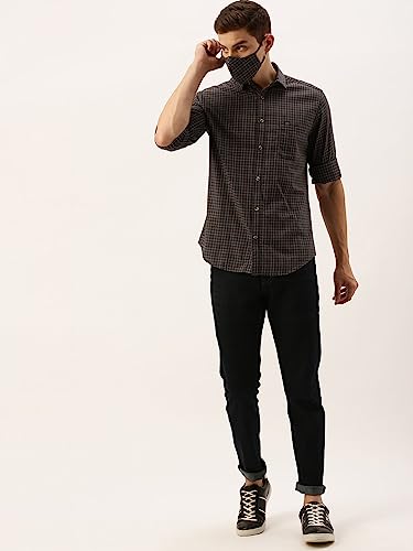 Image of The Indian Garage Co Men's Checkered Slim Shirt (0620-SH44-21 Olive Small)