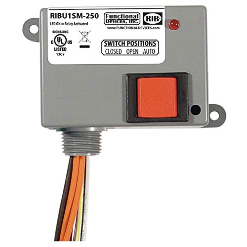 Functional Devices RIBU1SM-250 Pilot Relay, 10 Amp SPST-N/O + Override + Monitor, 10-30 Vac/dc/120 Vac Coil, NEMA 1 Housing