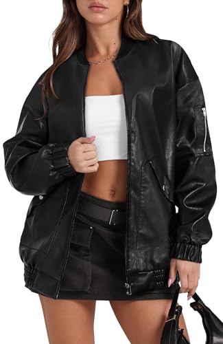 XIEERDUO Faux Leather Jacket Women Oversized Motorcycle Bomber Coats Zip Up Sleeve Pocket 2025 Fall Winter Clothes2
