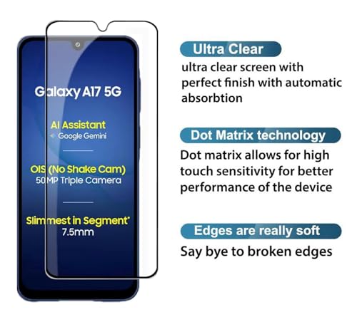 Image of HD Tempered Glass Screen Protector Compatible for Samsung Galaxy A17 5G, M17 5G with Edge to Edge coverage and Easy Installation kit