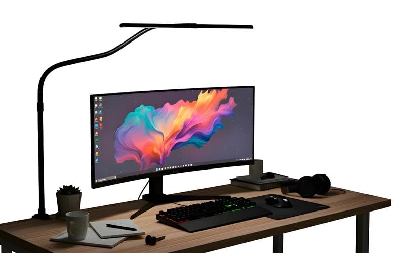 MercaFashion LED Desk Lamp with Clamp, Dimmable Clip On Light, Eye-Caring Gooseneck Task Lamp for...