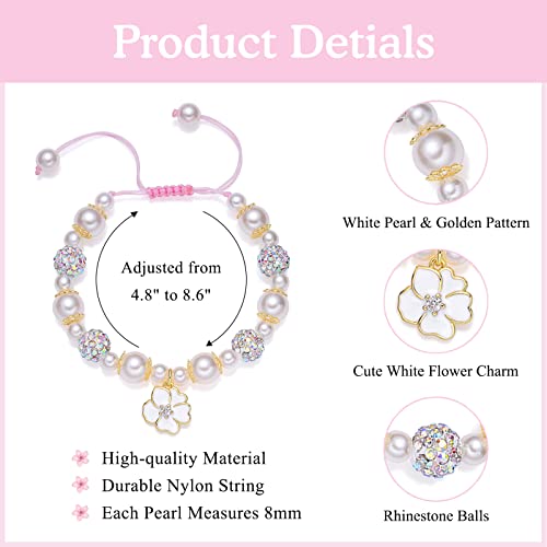 PINKDODO Flower Girl Bracelet Rhinestone Pearl Flower Charm Bracelet Wedding jewelry Gifts for Flower Girl3