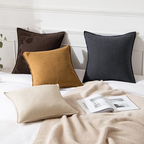 Image of MIULEE Decorative Linen Pillow Covers 20x20 Inch Hazel Boho Farmhouse Neutral Couch Throw Pillows for Bed Pack of 2 Accent Modern Pillowcase Sofa Livingroom Home Decor