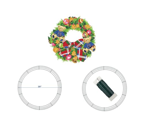 20 Inch Christmas Green Wire Wreath Frame,2 Pack Metal Front Door Wreath Round Form Iron Ring for Christmas, New Year Decors, Crafts, DIY, Holidays, Events