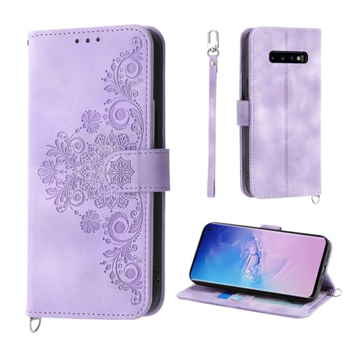 AsWant Wallet Case for Samsung Galaxy S10 - Premium Leather Flip Protective Case Magnetic Cover with Stand Function (Purple)