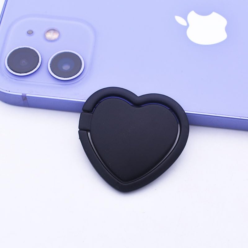Naiadiy Heart Shape Phone Ring Holder, Macaron Color Metal Phone Grip Compatible with Most of Phones, Tablet and Case(Black)