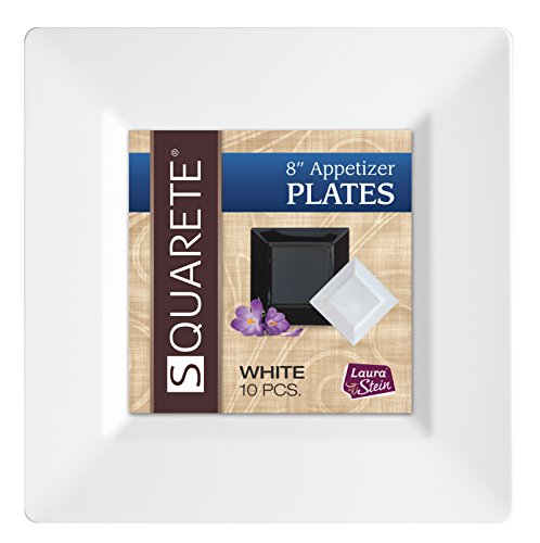 Squarete White Hard Plastic Elegant Disposable 8'' Inch Appetizer - Salad Plates 1 Pack Of 10 Per Pack