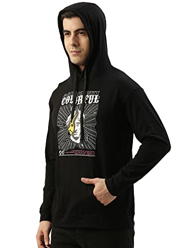 Image of Maniac Mens Printed Hooded Neck Full Sleeve Black and White Boxy Fit Cotton T-Shirt