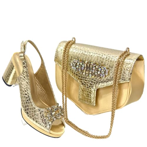 Chaussures à talons hauts d'exception et sac assorti strass dorés 40.5