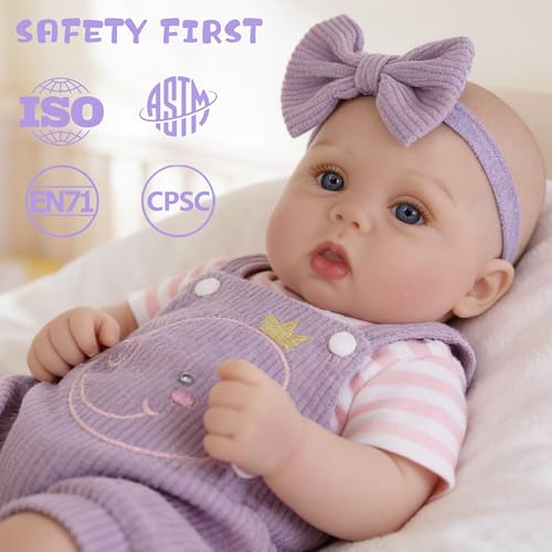 Image of EKOKIZ Lifelike Reborn Baby Dolls - 18 Inch Realistic Baby Doll Cloth Body Newborn Girl with Elephant Outfit & Accessories, Gift Box Included for Kids Role Play, Cuddling & Collectors