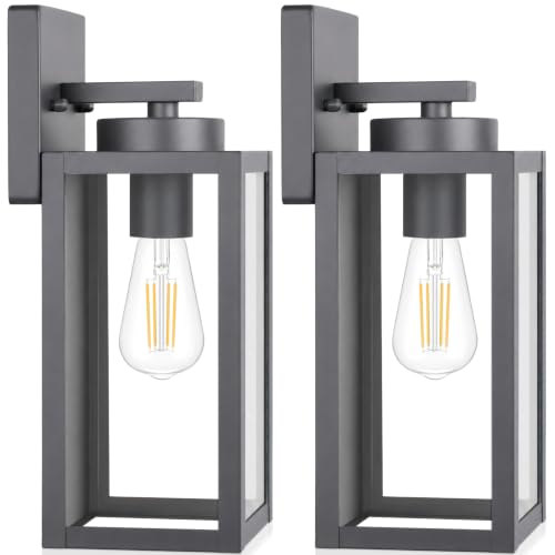Image of BesLowe Outdoor Wall Light Fixtures, Outside Porch Lights, Graphite Gray | Waterproof Metal Construction, Rust-resistant, Quick & Easy Installation, Clear Glass Shades & Standard E26 Socket