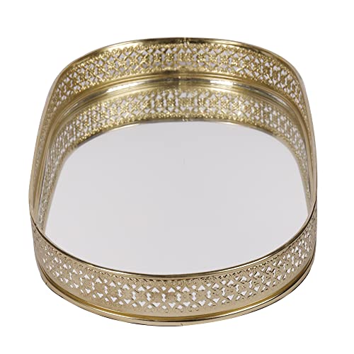 Image of Craft Brio -A TRENDY HANDICRAFTS Oval Glass Mirror Gold Plated Tray Decorative Vanity Perfume Storage Pooja Wedding Diwali Gifting Trays (28 X 16 cm)