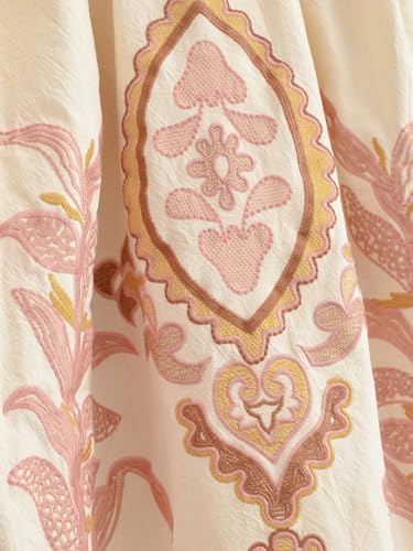 Image of Joiemont Womens Oversized Embroidered Dress with V-Neck and 3 /4 Sleeves Vintage Embroidery Babydoll Dress