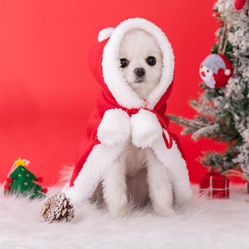 Weihnachtskostüm Katzen Hunde, Haustier Kostüm Weihnachten Kleidung Mantel Umhang für Klein Mittlere Katze Hund, Rot Katzenbekleidung Hundebekleidung Lustig Deko Welpen Weihnachts Outfit Geschenk