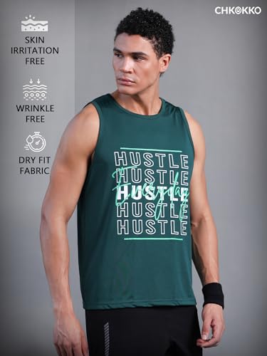 Image of CHKOKKO Tank Tops Sleeveless T-Shirt for Men Dry Fit Vest Gym Wear Graphic Printed Stylish Round Neck Running Sando for Sports Workout Fitness & Casual or Beach Wear