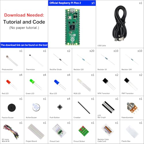 Freenove Raspberry Pi Pico 2基本スターターキット（付属），デュアルArm Cortex-M33とデュアルHazard3 RISC-Vマイクロコントローラー，386ページの詳細なチュートリアル，142アイテム，55プロジェクト，Python/C言語コード