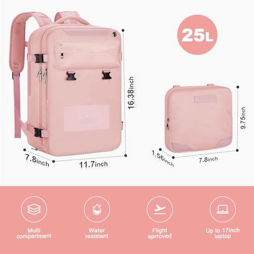 Image of Maelstrom Travel Backpack for Women Men,25L Laptop Backpack Fits 15.6-Inch Laptop,Waterproof Carry On Backpack for Airplanes with Detachable Crossbody Bag & Shoe Compartment (Pink, Medium)