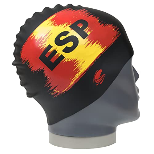 Gorro Piscina Mujer - Gorro Piscina Hombre - Gorro Natacion Hombre Mujer - Fabricado en Silicona para Adultos Niño Niña - Bandera España Modelo Nuevo Unisex Suave Resistente - Talla Unica Impermeable Cover
