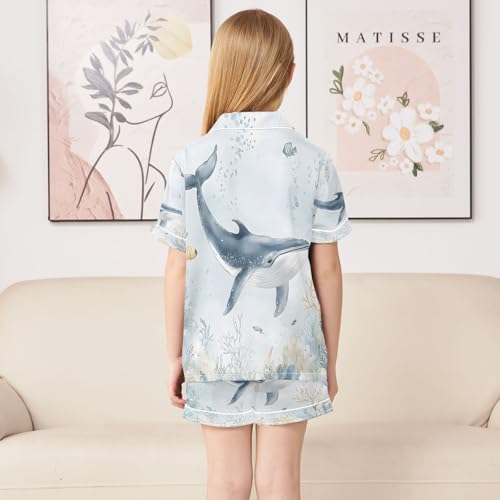 ALAZA Whale Sea Watercolor Coral Reef Satin Pajamas Set Short Sleeve Button Down Sleepwear Summer Pjs 2 Piece4
