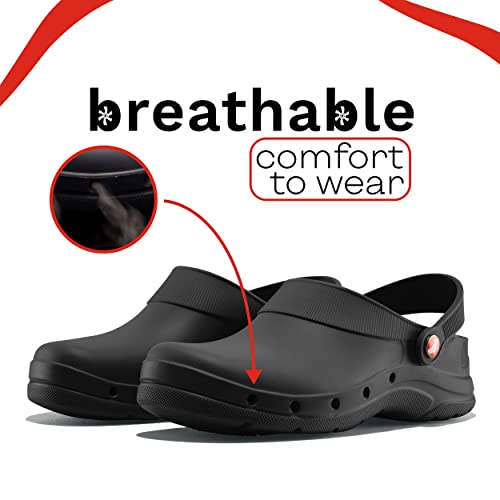 Eva Walk - Confortable And Durable Clogs For Women & Men -Ideal Nurse Shoes - Perfect Gardening Clogs Black #TOP3