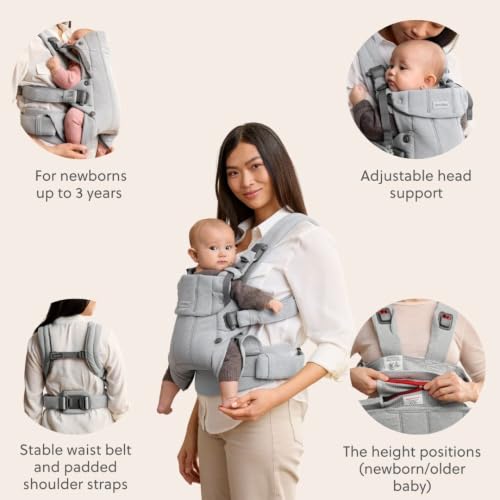 Image of BabyBjorn Baby Carrier Harmony, Light Gray, Woven Melange, 3-in-1 Ergonomic Baby Carrier, Newborn, Facing-in, Outward-Facing, and Back Carrying Positions Supported (7-40 lbs), Newborn to Toddler