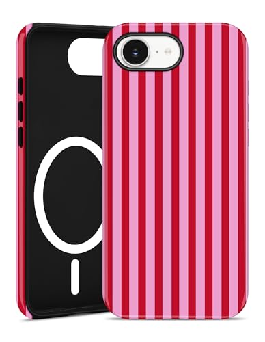 Coque iPhone 17e MagSafe à rayures chics en polycarbonate rigide et silicone premium
