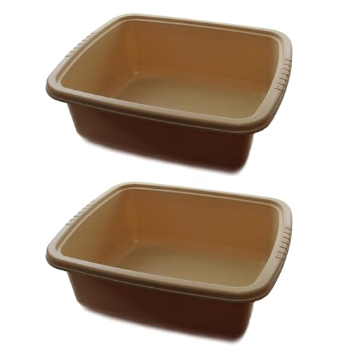 YBM HOME Plastic Dish Pan Basin, Beige, Pack of 2