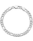 LuxGoth Stainless Steel Figaro Link Chain Bracelet Diamond-Cut Figaro Chain Bracelet 5 mm for Men Silver (7.5 Inches) GTS-B1B45055