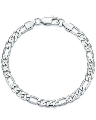 LuxGoth Stainless Steel Figaro Link Chain Bracelet Diamond-Cut Figaro Chain Bracelet 5 mm for Men Silver (7.5 Inches) GTS-B1B45055