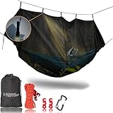 Hammock Bug Net - 12' Hammock Mosquito Net Fits All Camping Hammocks. Includes Loop For Reading Light, Carabiner Bottle Opener, Tensioner System And 30 Foot Guy Line. Lightweight. Easy Setup.