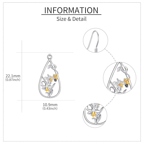 Boucles d'oreilles jonquilles pendantes argent 925 pour femme et fille - 3