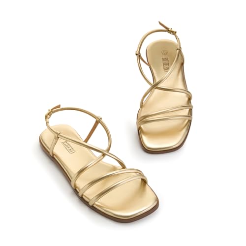 Rihero Women's Strappy Flat Sandals Summer Lace Up Open Toe Comfortable Slip-On Ankle Strap Sandals3