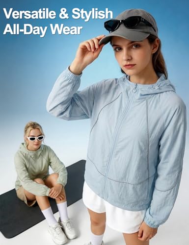 Image of Venzina UPF 50+ Women's Slim-Fit Sun Protection Hoodie -Lightweight & Breathable Summer Jacket with Reflective Trim, Adjustable Hem for Outdoor, Commute, Sport, Travel