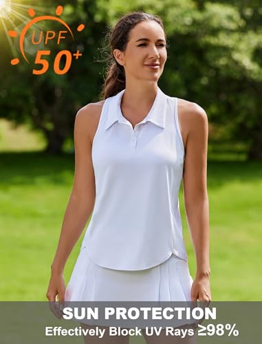 Image of PINSPARK Women's Golf Shirt Racerback UPF 50+ Tennis Tank Top with Collar