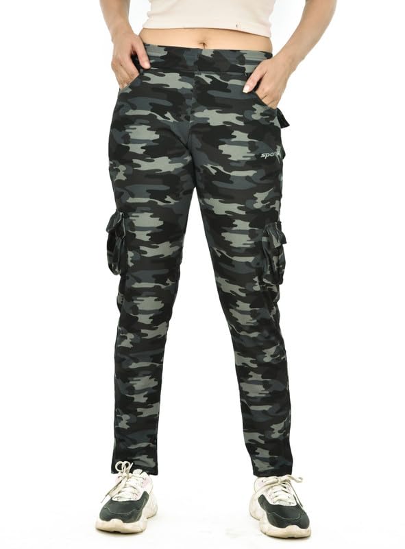 Image of Dry-Fit Women Military Camouflage 6 Pocket Joggers Gym Trackpant Sports Pant | Black
