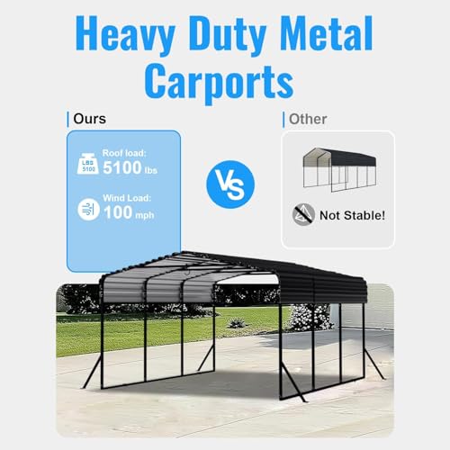 Image of 10x15FT Metal Carport, Heavy Duty Carport with Reinforced Frame & Side Support Poles for All-Weather, Outdoor Car Port Suitable for Parking Pickup, Boat, Car, and Tractor