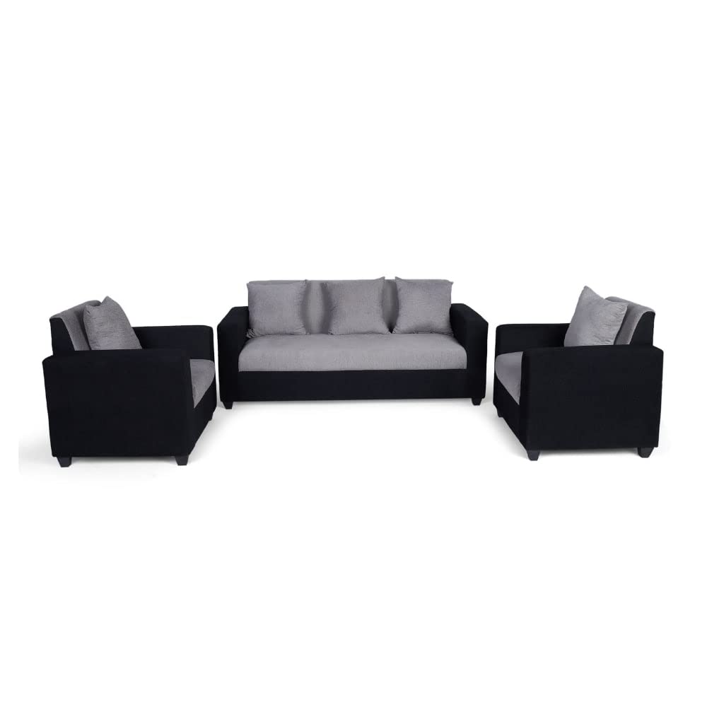 e-furniture Fabric 5 Seater Sofa Set 3+1+1 for Living Room Bed Room Office Pack in Black and Grey Color-image-45